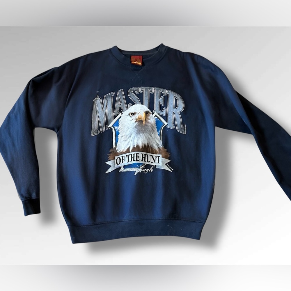 Vintage 90s Master On The Hunt Bald Eagle Nature Outdoors Navy Crewneck Mens M